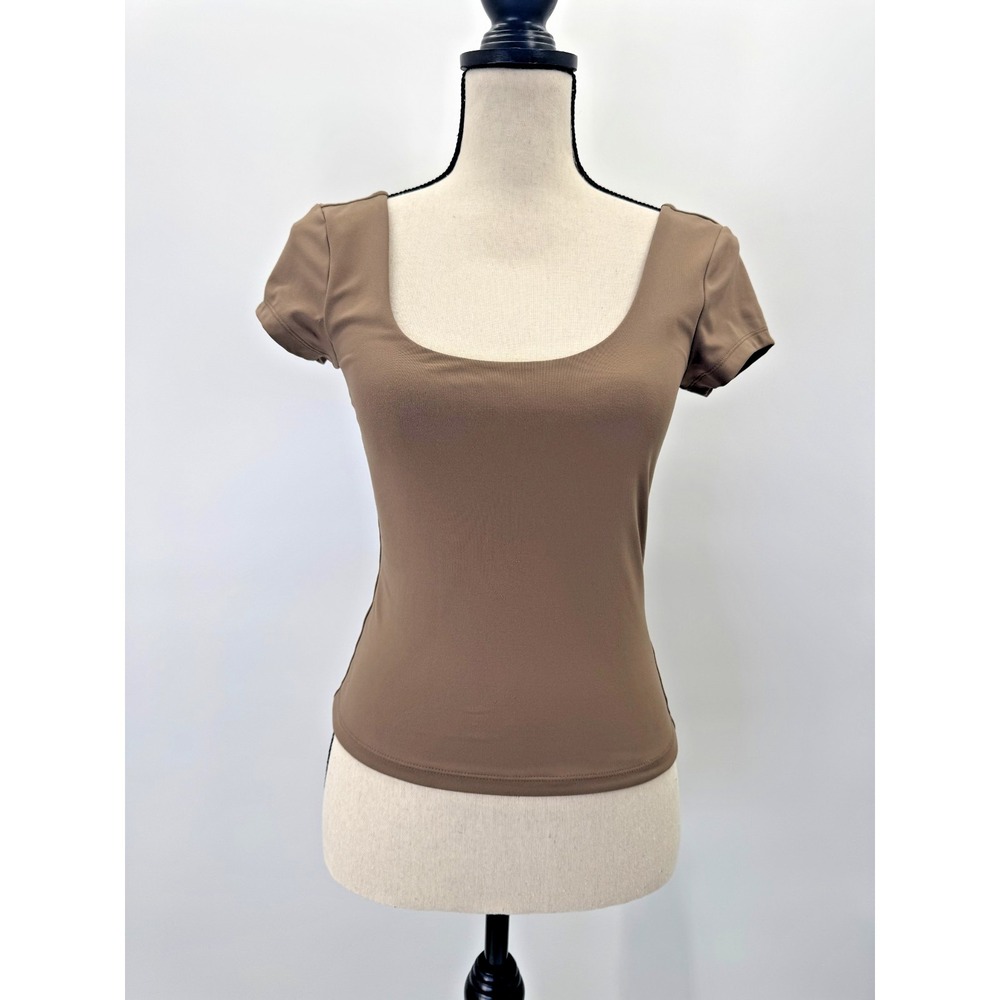 Old Navy Modern Scoop Neck Brown Square Neck Top XS Stretch Minimalist Grunge